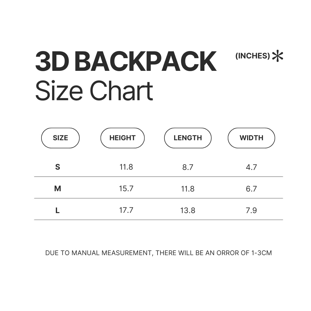 3D Backpack Size Chart - Pierce The Veil Store