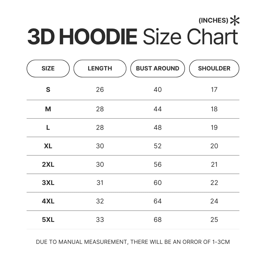 3D Hoodie Size Chart - Pierce The Veil Store