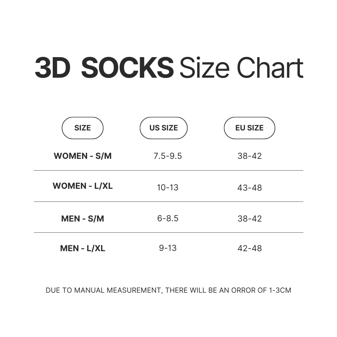 3D Socks Size Chart - Pierce The Veil Store