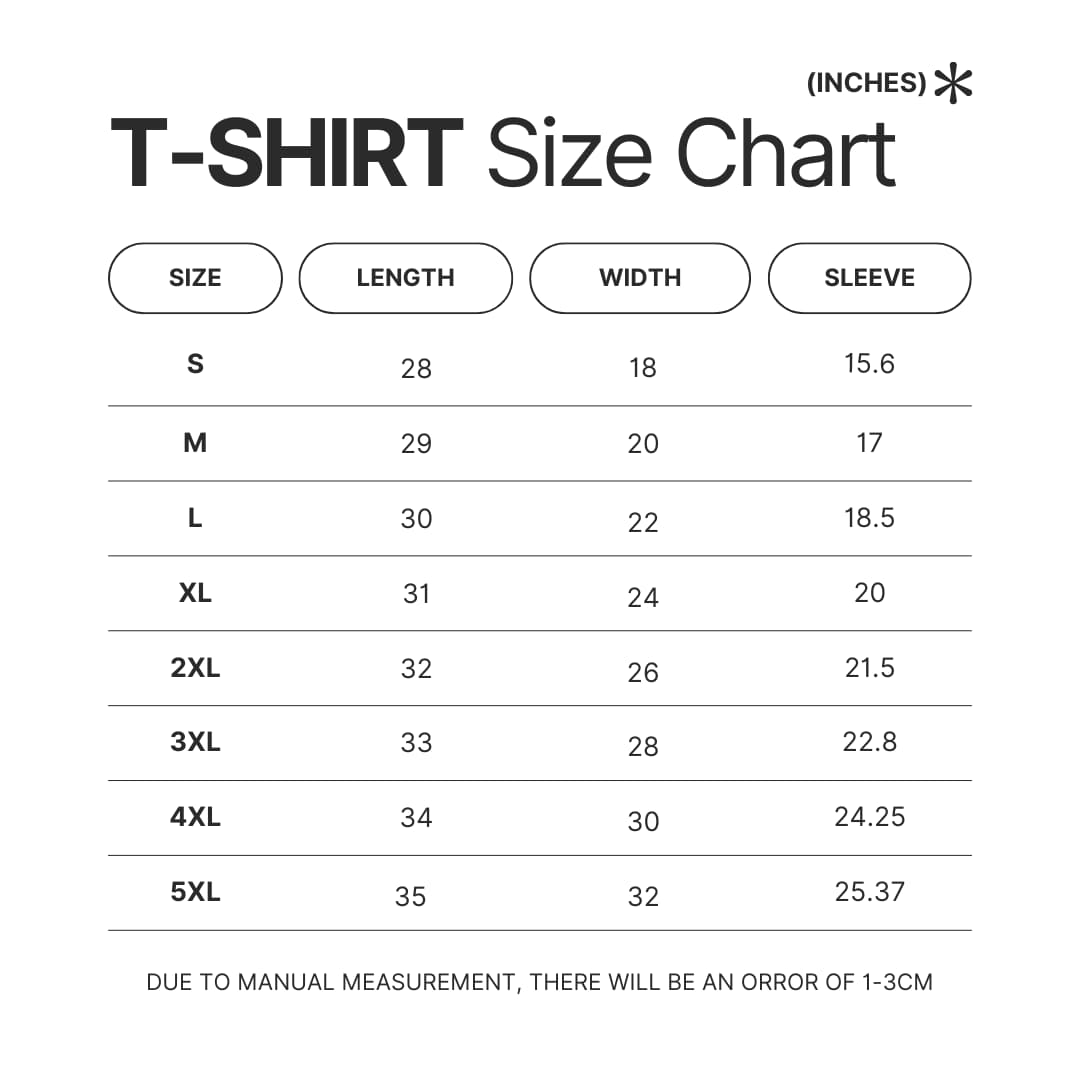 3D T shirt Size Chart - Pierce The Veil Store