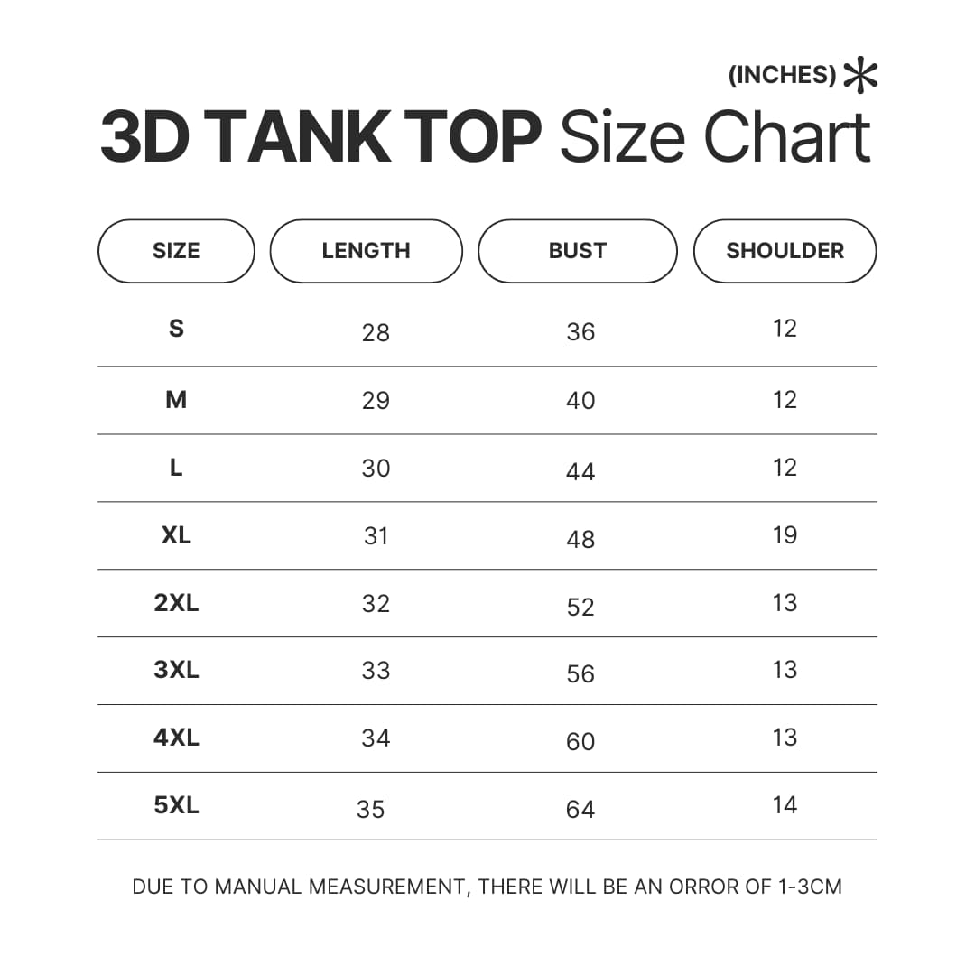 3D Tank Top Size Chart - Pierce The Veil Store