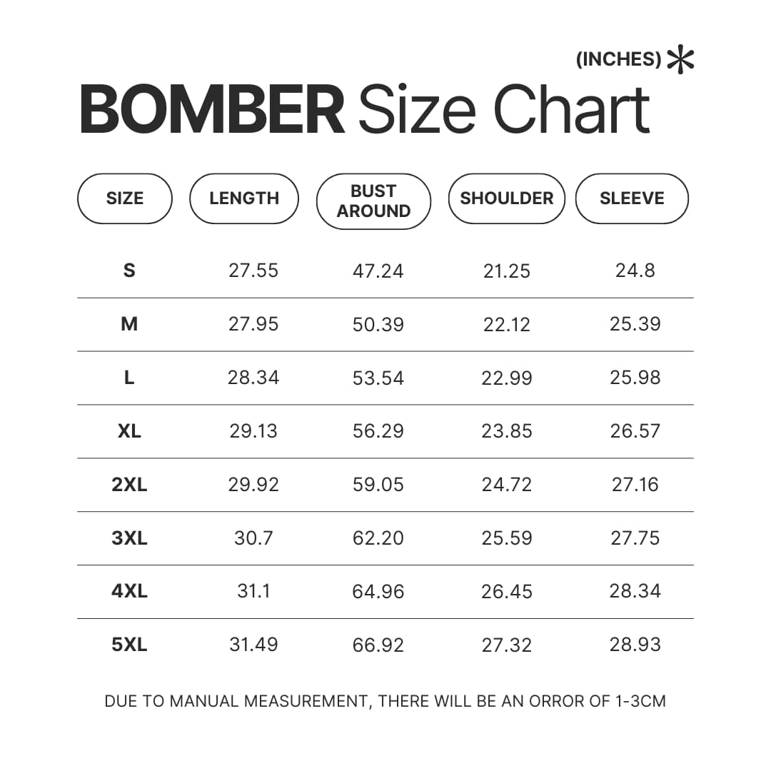 Bomber Size Chart - Pierce The Veil Store