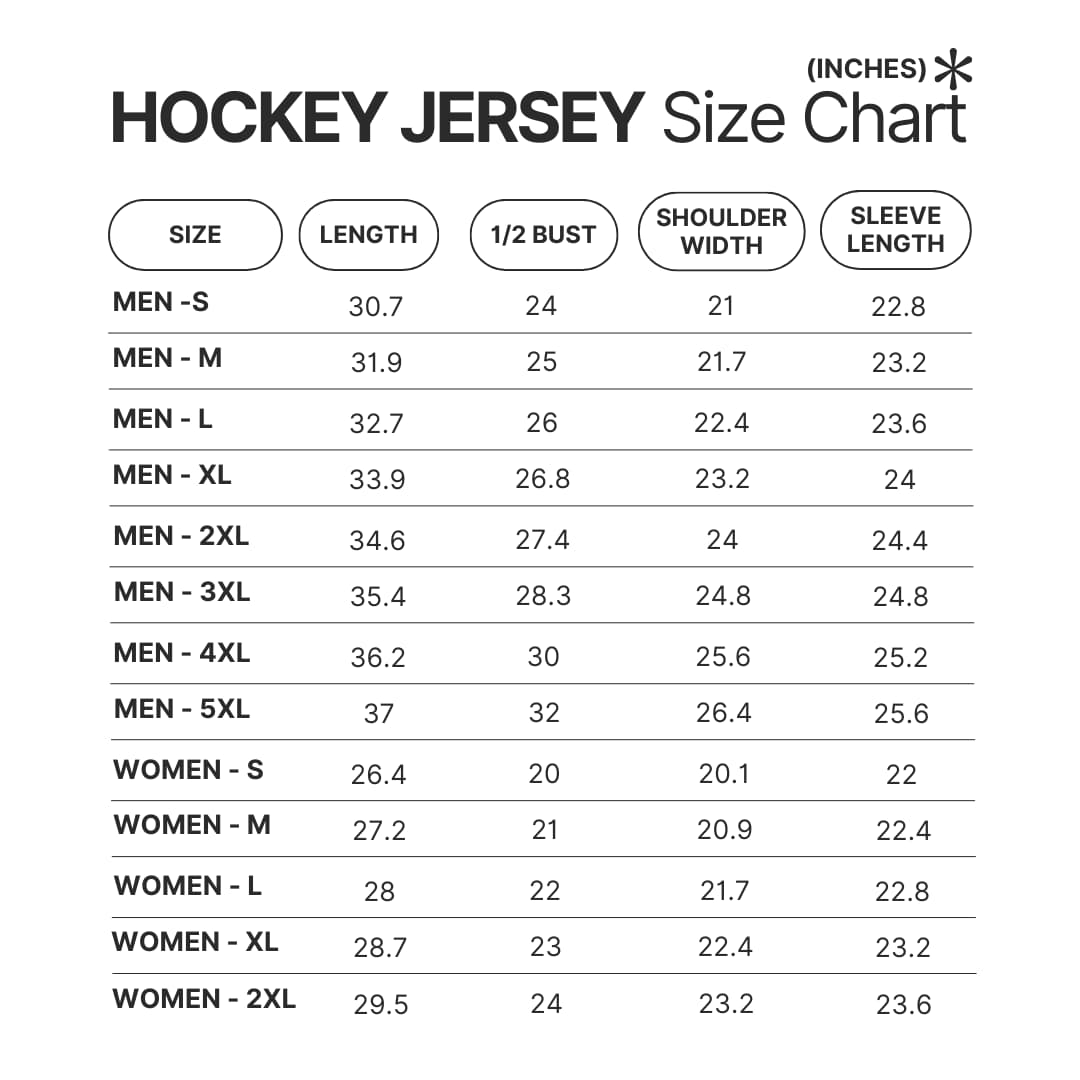 Hockey Jersey Size Chart - Pierce The Veil Store