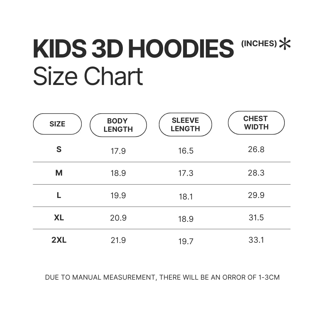 Kids 3D Hoodie Size Chart - Pierce The Veil Store