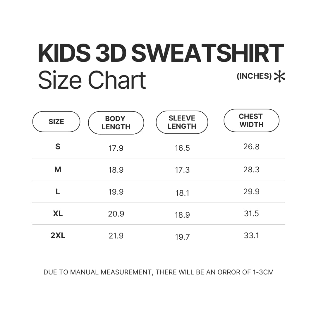 Kids 3D Sweatshirt Size Chart - Pierce The Veil Store