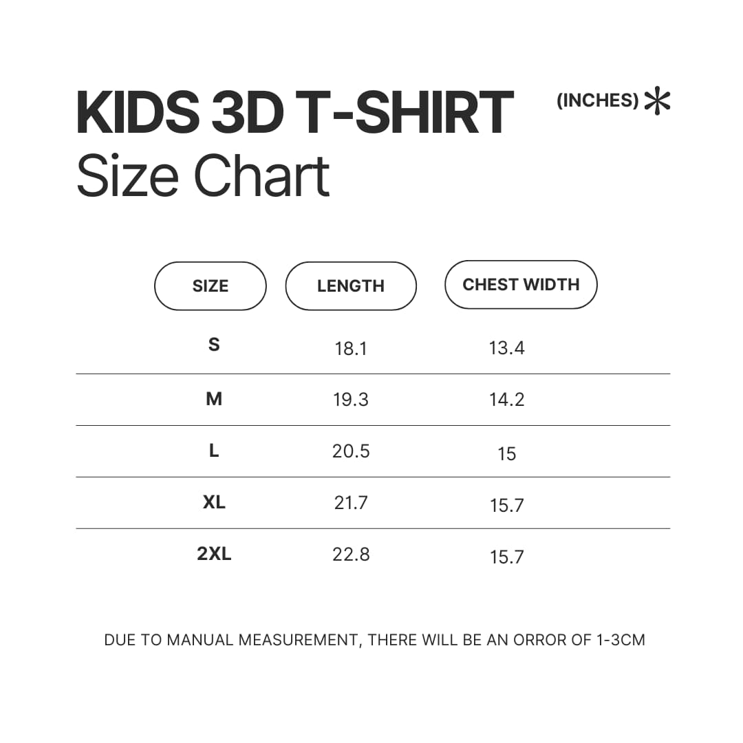 Kids 3D T shirt Size Chart - Pierce The Veil Store