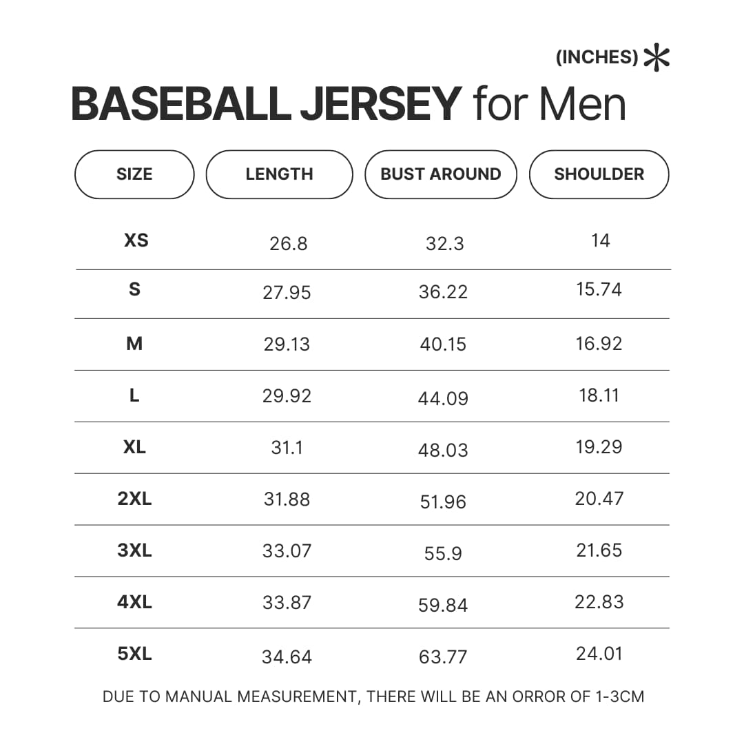 Men Baseball Jersey Size Chart - Pierce The Veil Store