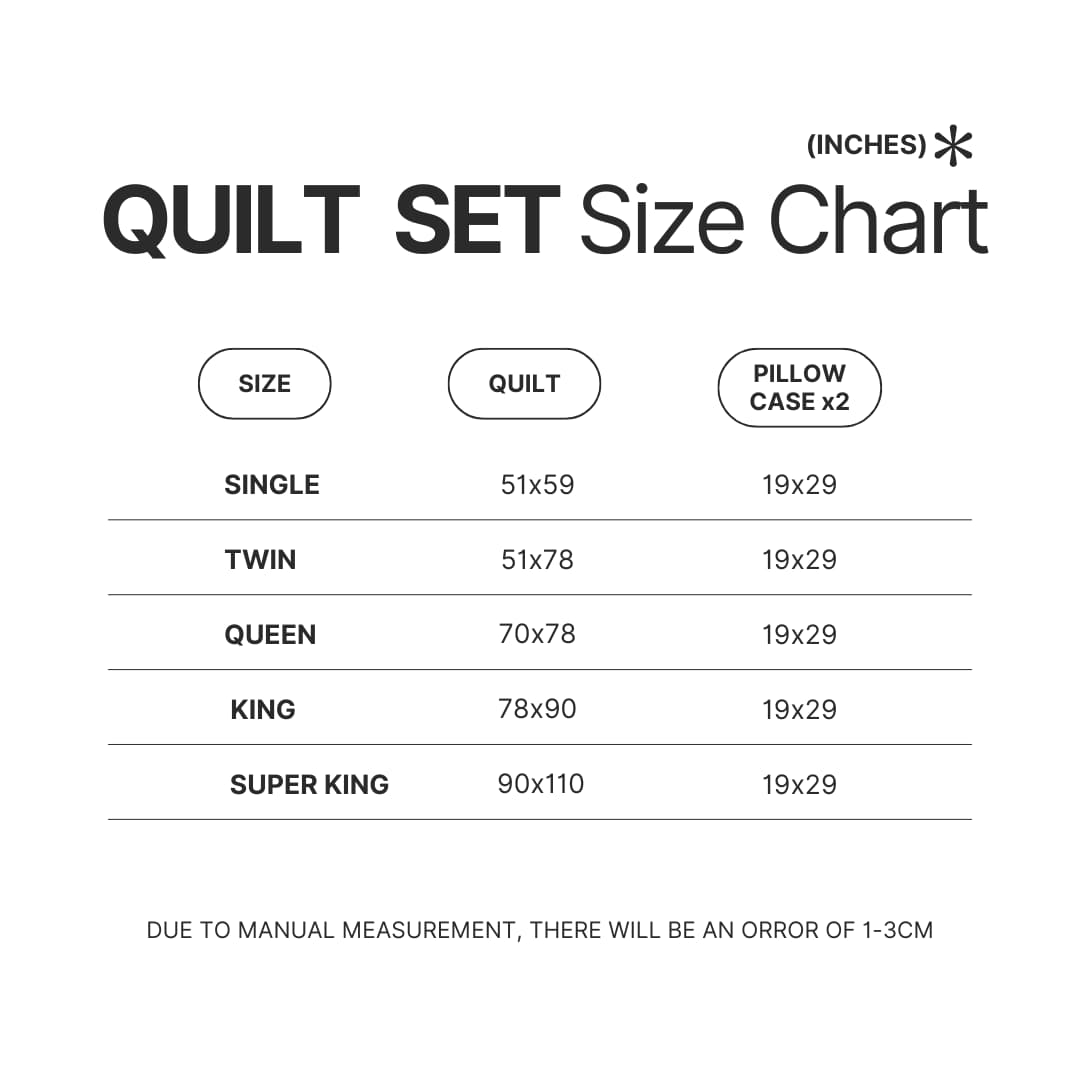 Quilt Set Size Chart - Pierce The Veil Store