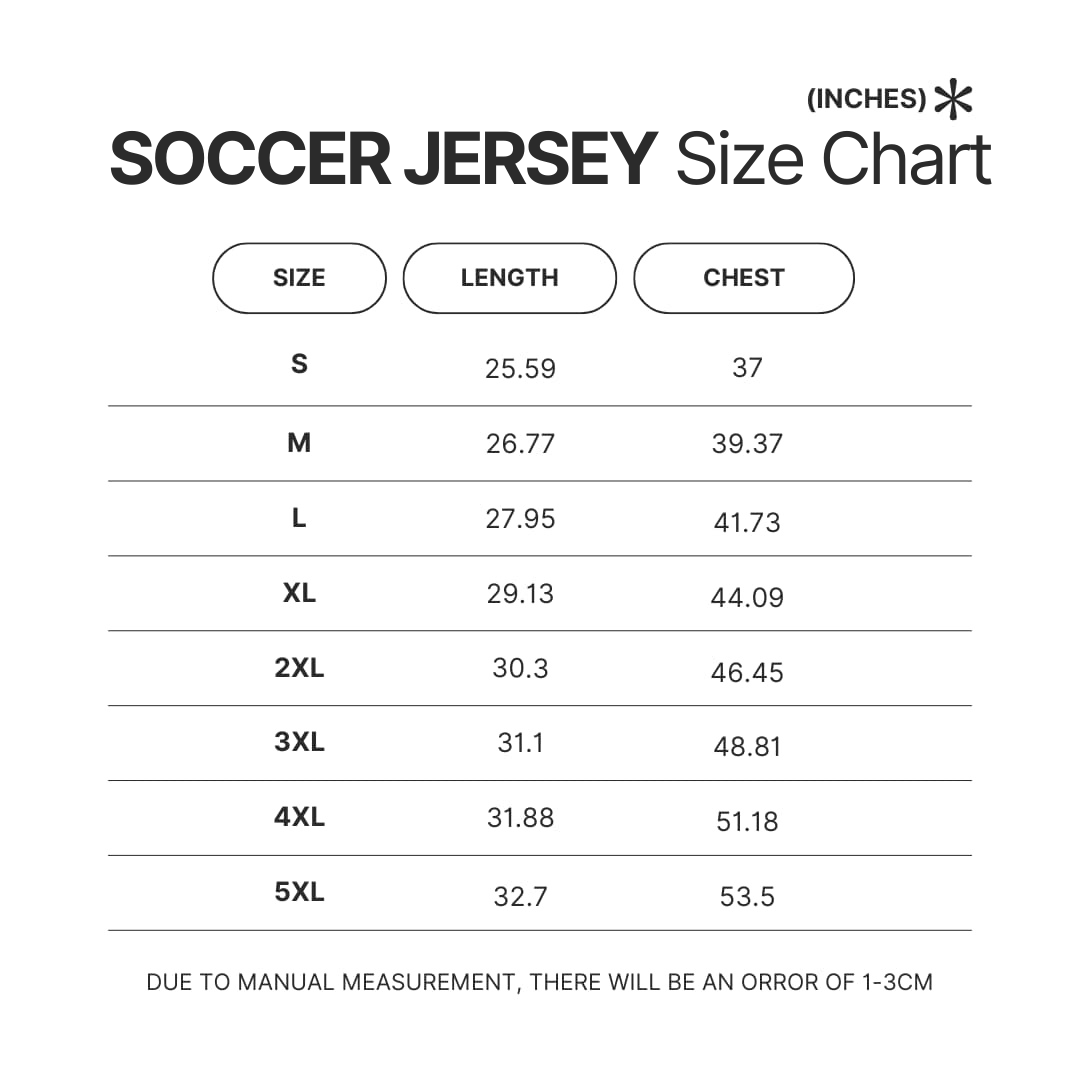 Soccer Jersey Size Chart - Pierce The Veil Store