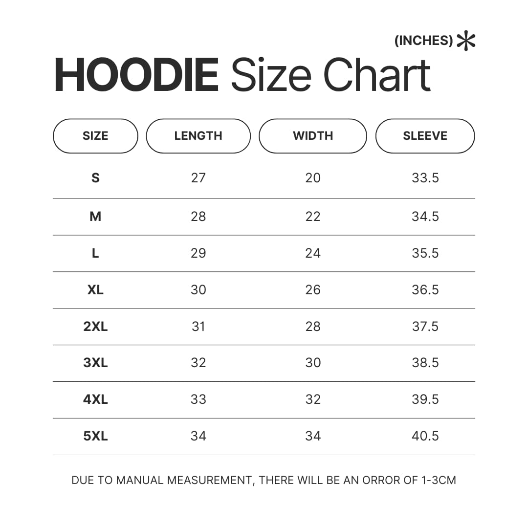 Hoodie Size Chart - Pierce The Veil Store