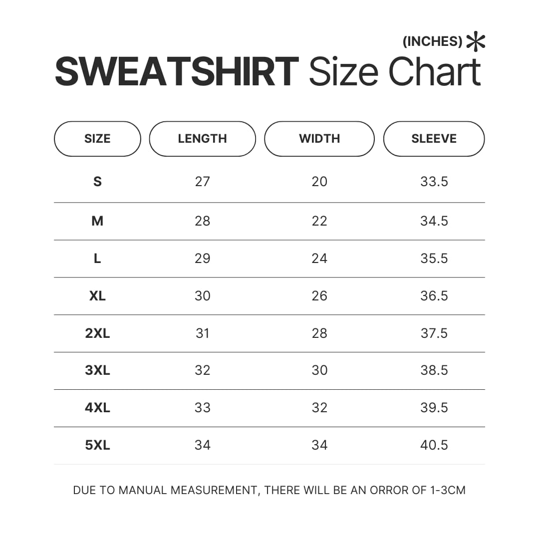 Sweatshirt Size Chart - Pierce The Veil Store